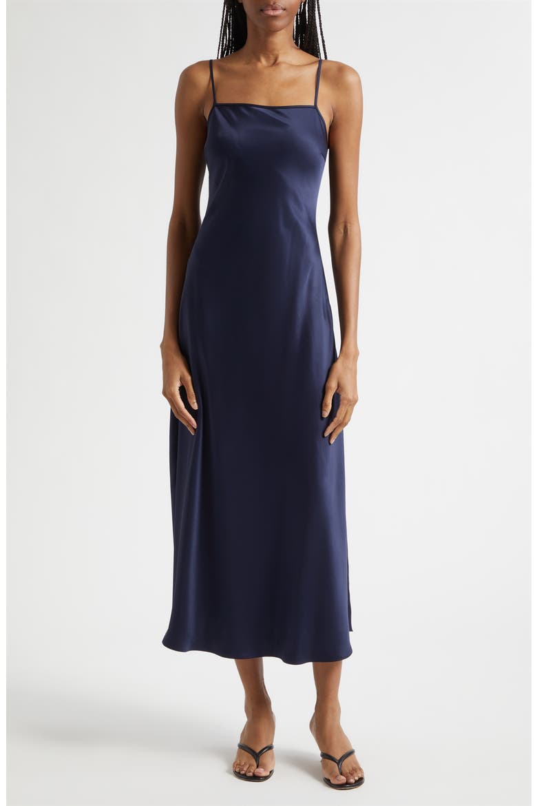 Lou Lou Satin Slipdress, Main, color, NAVY