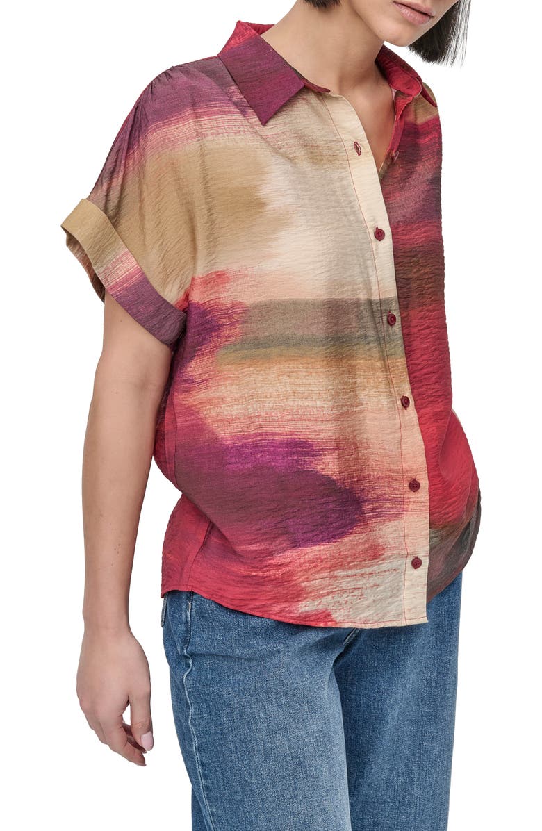 DKNY Abstract Print Textured Short Sleeve Button-Up Shirt, Alternate, color,
