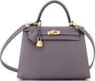 Pre-Owned Hermes Kelly Handbag Grey Epsom with Gold Hardware 25