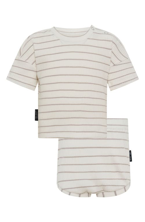 Shop Tiny Tribe Stripe Rib T-shirt & Shorts Set In Grey