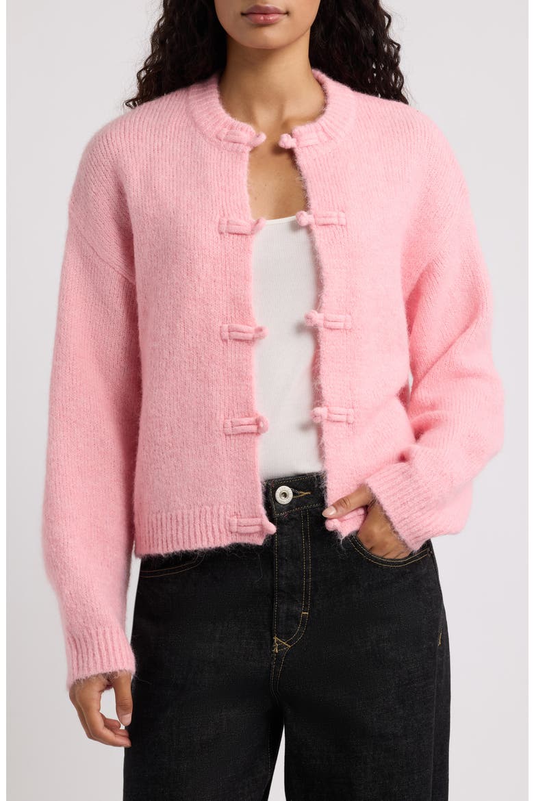 Knot Fastening Cardigan, Main, color, PINK