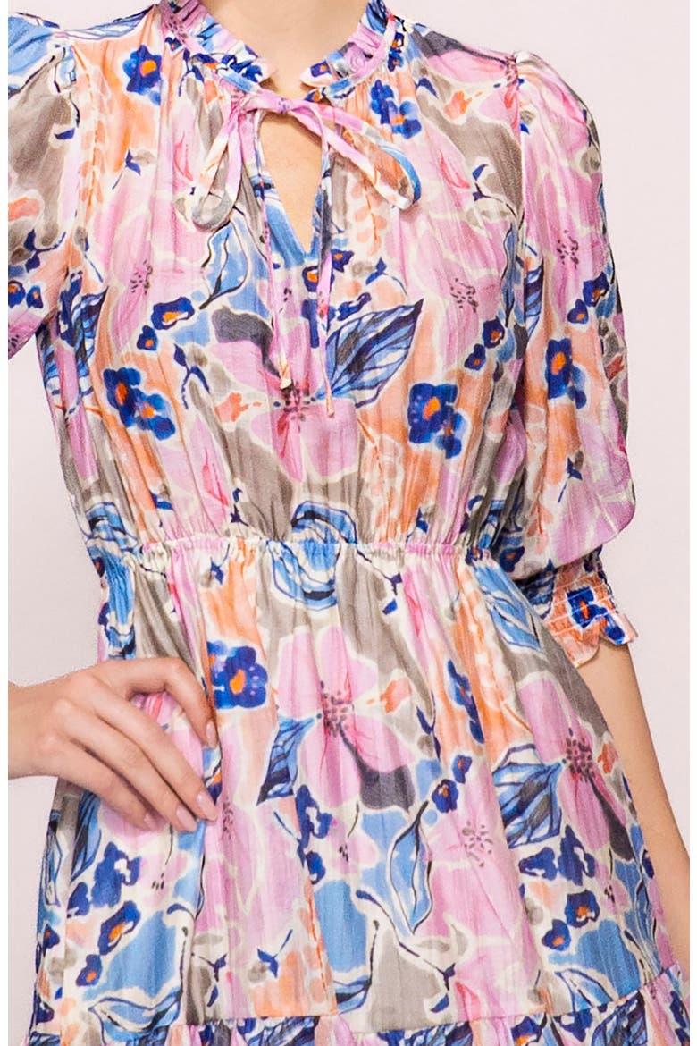 Printed Tiered Midi Dress, Alternate, color, PINK BLUE
