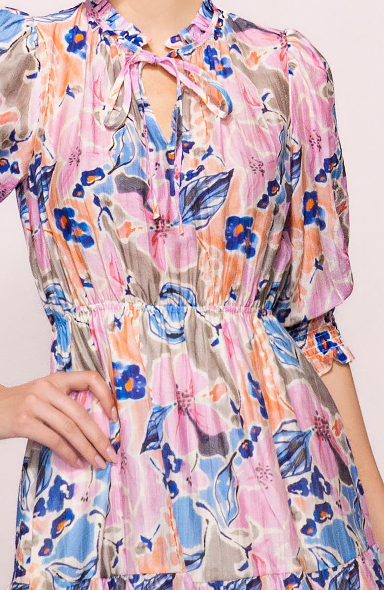 MELLODAY Printed Tiered Midi Dress, Alternate, color, Pink Blue