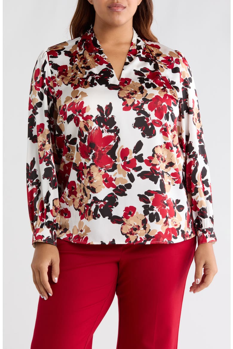 Floral Print Pleated Shoulder Top, Main, color, VANILLA ICE MULTI