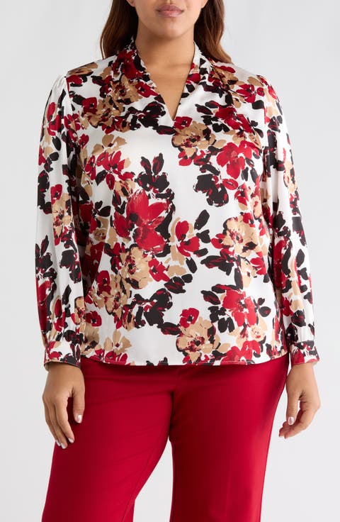Floral Print Pleated Shoulder Top (Plus)