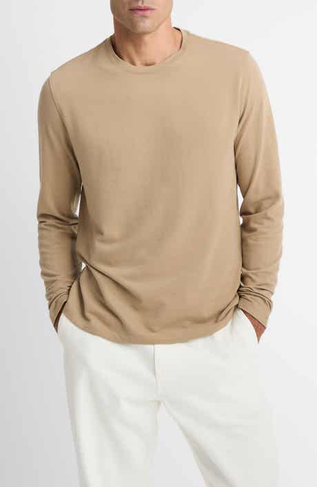 Bird's Eye Stitch Long Sleeve Pima Cotton Crewneck T-Shirt