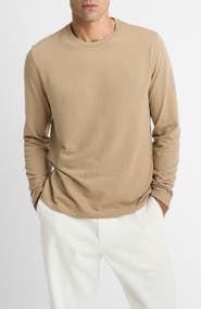 Vince Bird's Eye Stitch Long Sleeve Pima Cotton Crewneck T-Shirt