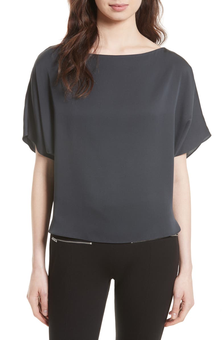 Milly Dolman Sleeve Stretch Silk Top, Main, color, 