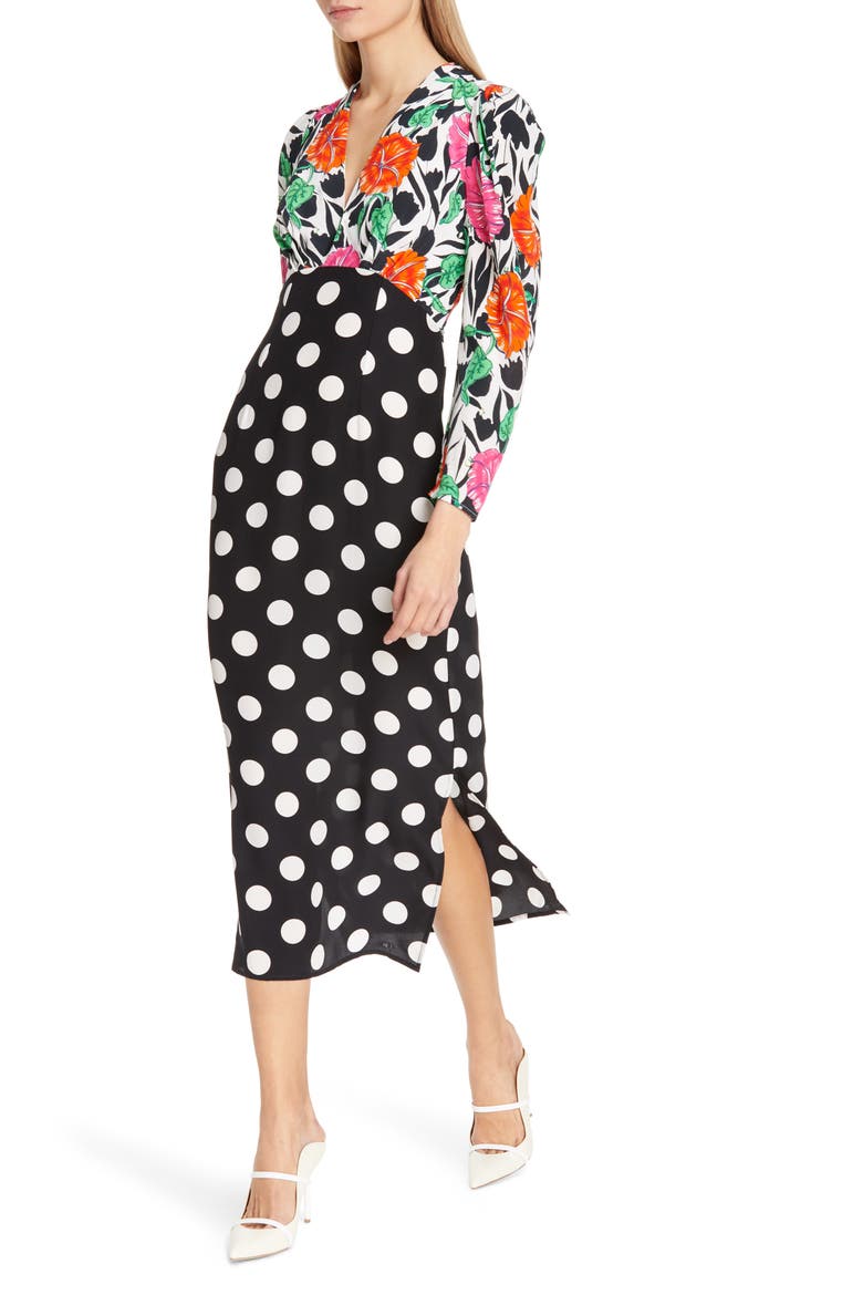Gretal Floral & Polka Dot Print Dress, Alternate, color, MAXI SPOT FLORAL CHAIN