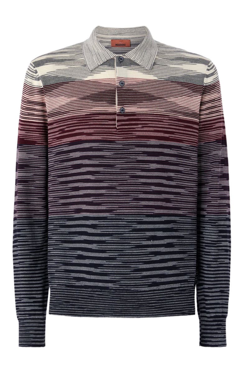 Missoni Long Sleeve Polo In Pure Wool With Flame Pattern, Alternate, color, Beige & Burgundy