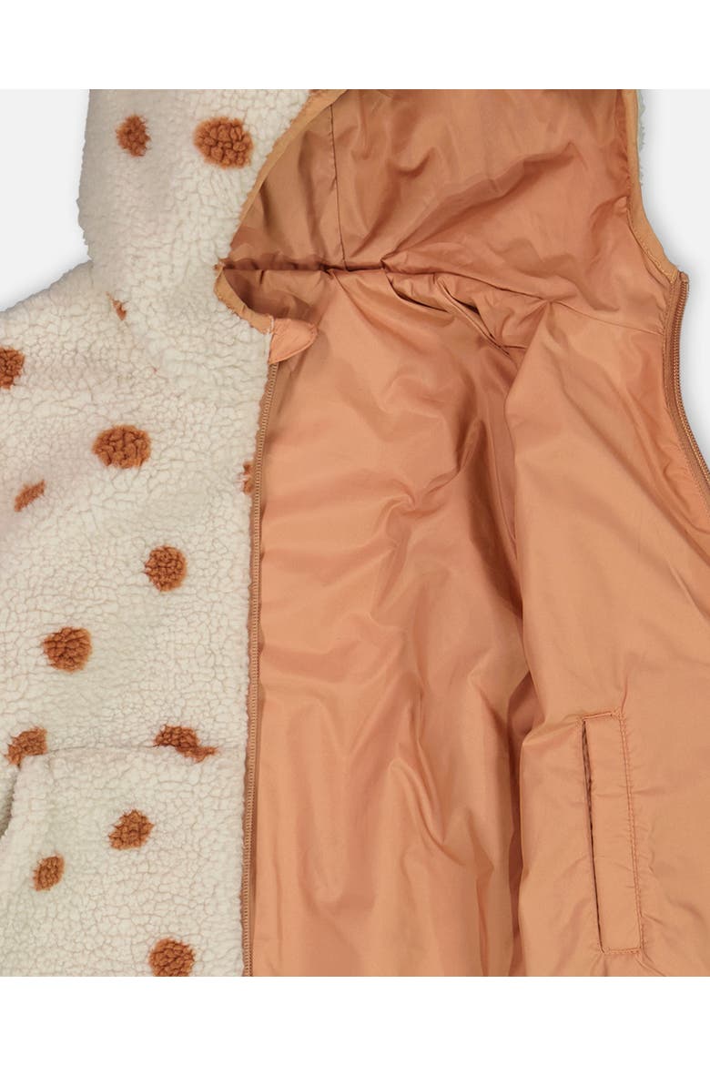 Little Girl's Reversible Soft Fleece Jacket Pinky Brown With Dots, Alternate, color, Cameo Brown