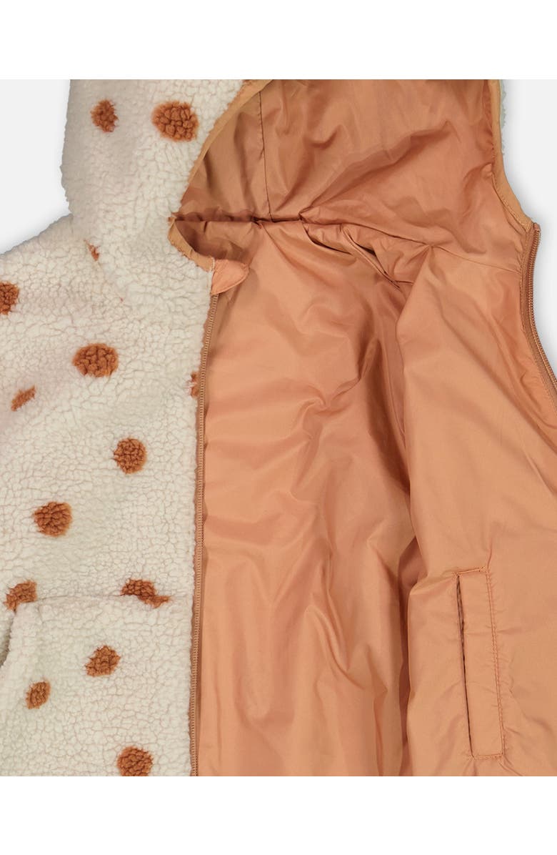 Deux par Deux Little Girl's Reversible Soft Fleece Jacket Pinky Brown With Dots, Alternate, color, 