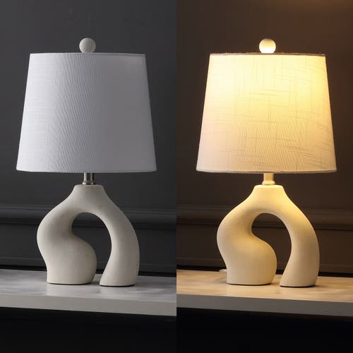 Jonathan Y Tula 19" Scandinavian Minimalist Ceramic Arch Led Table Lamp In Cream