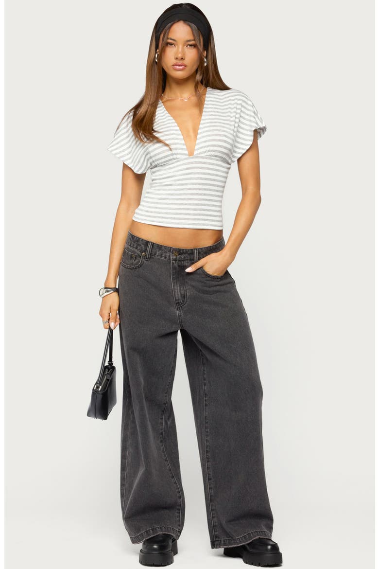 Chassidy Striped Flutter Top, Alternate, color, WHITE-AND-GRAY