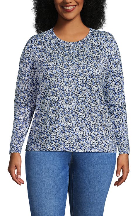 Plus Size Relaxed Supima Cotton Long Sleeve Crew Neck T-Shirt