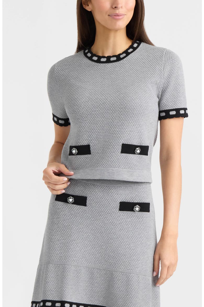 Contrast Trim Short Sleeved Sweater, Main, color, LIGHT GREY MIX