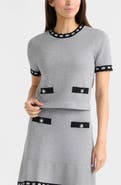Ellen Tracy Contrast Trim Short Sleeved Sweater
