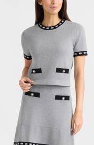 Ellen Tracy Contrast Trim Short Sleeved Sweater
