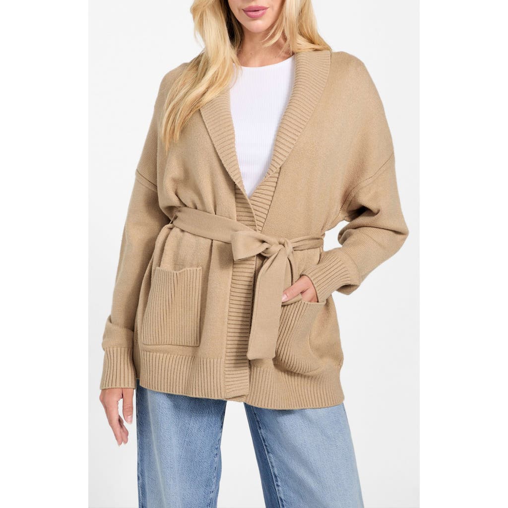 Guess Belted Shawl Collar Cardigan In Neutral
