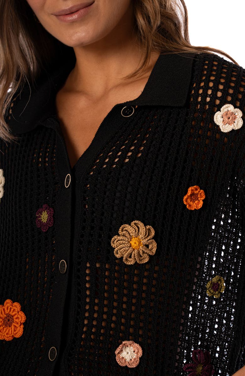 Maaji Canva Open Stitch Cover-Up Button-Up Shirt, Alternate, color, Black