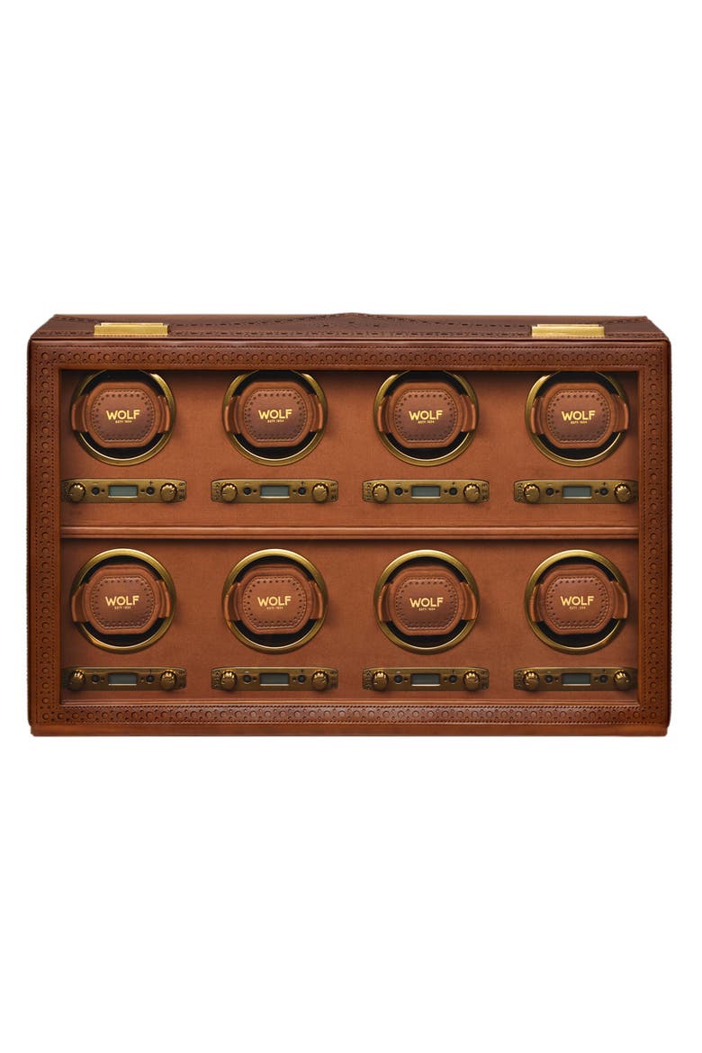 Brogue 8 Piece Watch Winder, Main, color, Burnished Brown