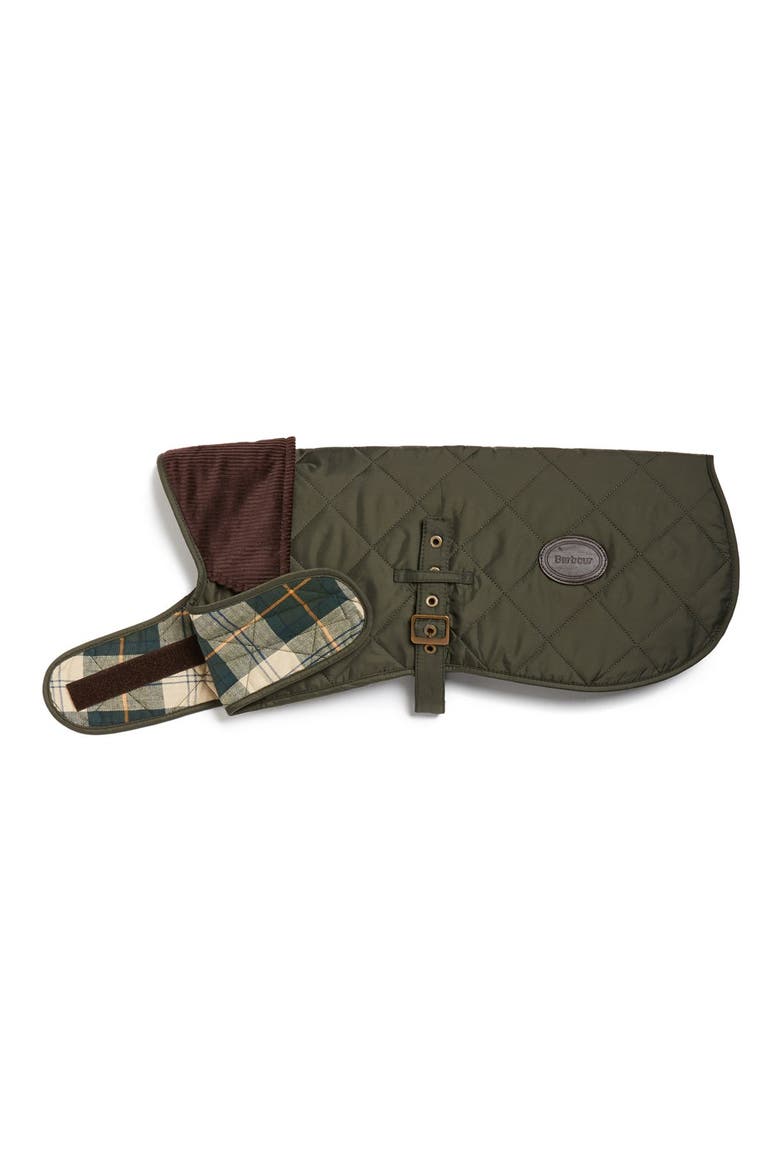 Quilted Tartan Dog Coat, Main, color, OLIVE