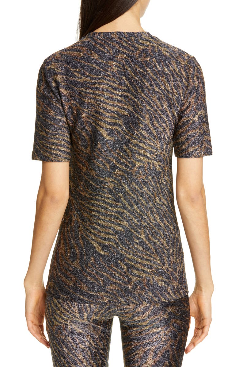 Ganni Tiger Print Metallic Jersey Tee, Alternate, color, 