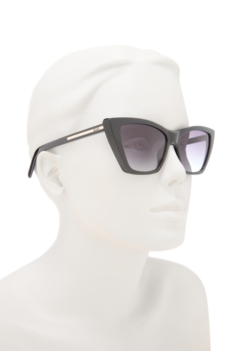 QUAY Set in Stone 55mm Cat Eye Sunglasses, Alternate, color, Black/ Smoke