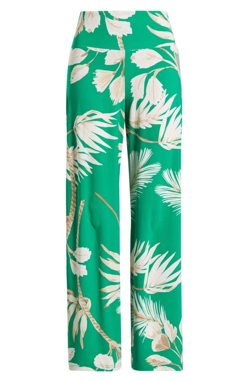 Anne Klein High Waist Print Pull-on Wide Leg Pants In Tropical Green Multi