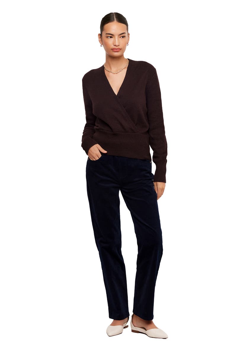 Wrap Front Cotton Blend Sweater, Alternate, color, CHOCOLATE