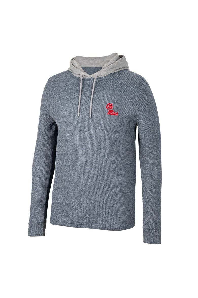 Men's Colosseum Navy Ole Miss Rebels Ballot Waffle-Knit Thermal Long Sleeve Hoodie T-Shirt, Alternate, color, Navy