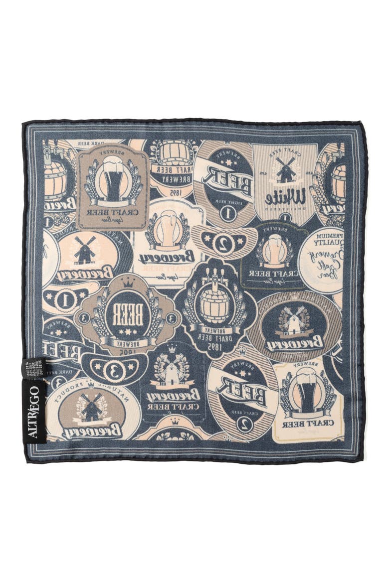Beer Fan Silk Pocket Square, Alternate, color, BROWN