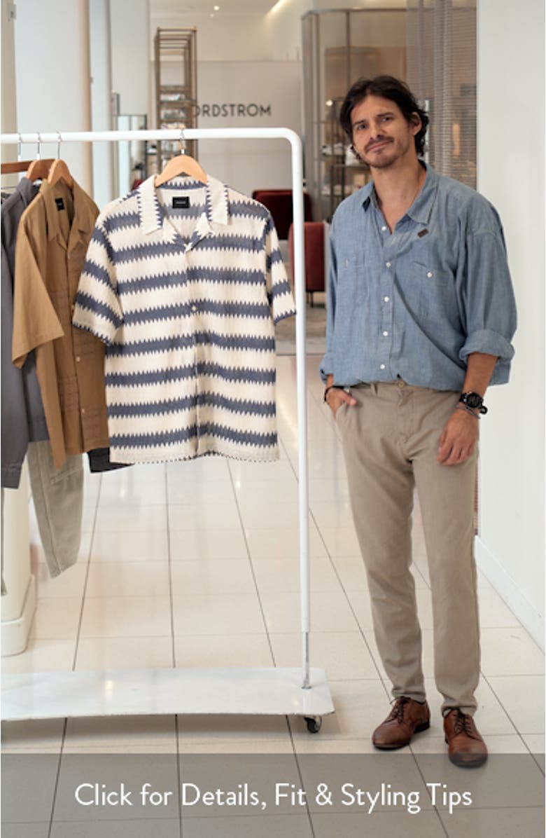 Stripe Textured Cotton Blend Camp Shirt, sales video thumbnail