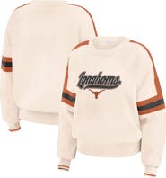 WEAR by Erin Andrews Women's WEAR by Erin Andrews  Cream Texas Longhorns Chenille Woven Patch Stripe Pullover Sweater