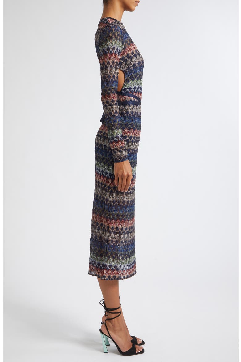 Metallic Long Sleeve Cutout Pointelle Midi Dress, Alternate, color, SMSPV