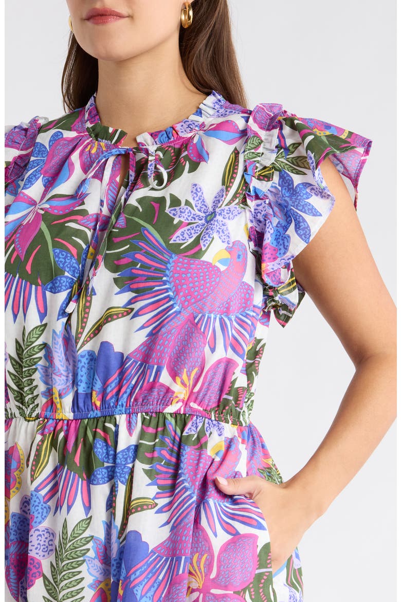 Evren Tropics Sardy Cotton Minidress, Alternate, color, BLUE-PINK