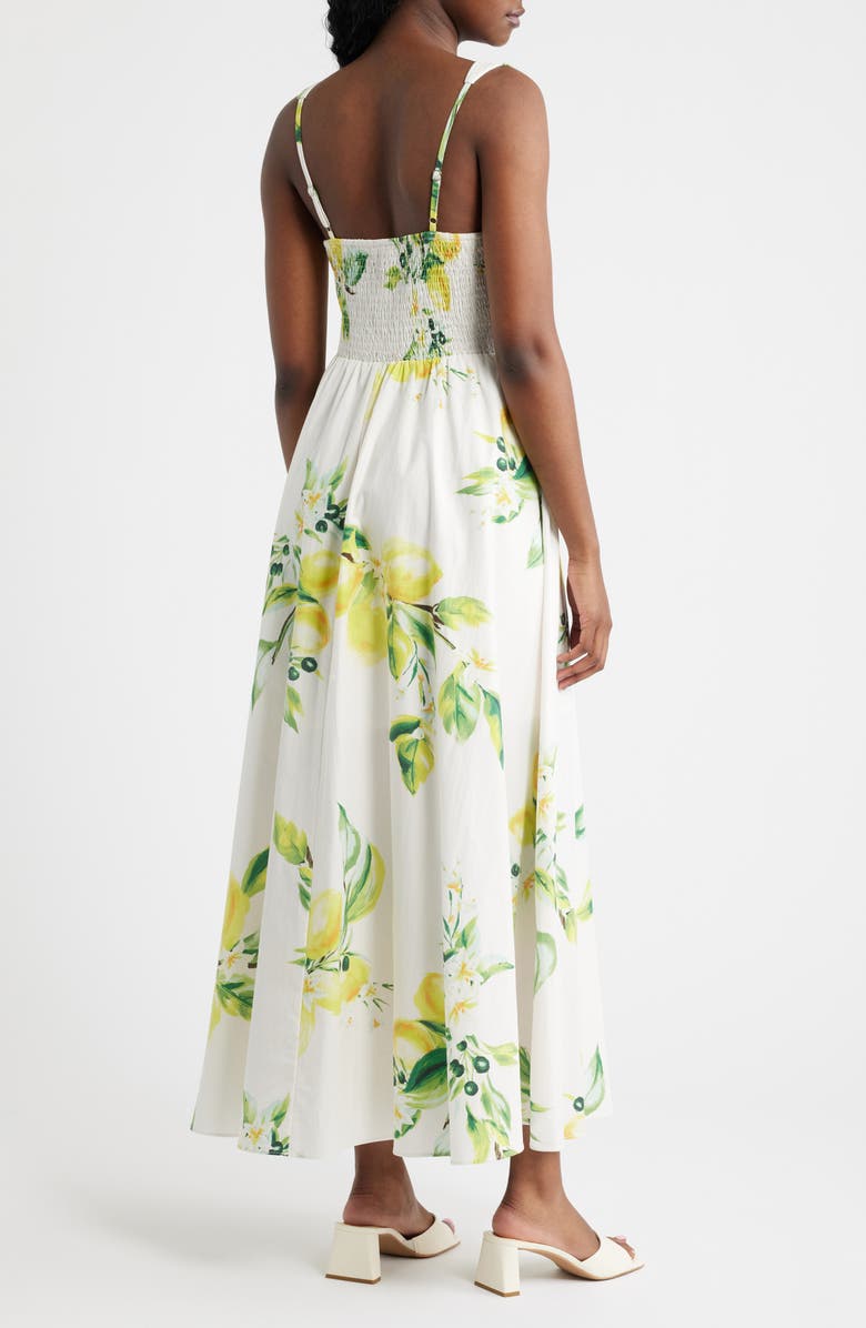 MOON RIVER Plissé Tie Front Cotton Maxi Dress, Alternate, color, White Multi