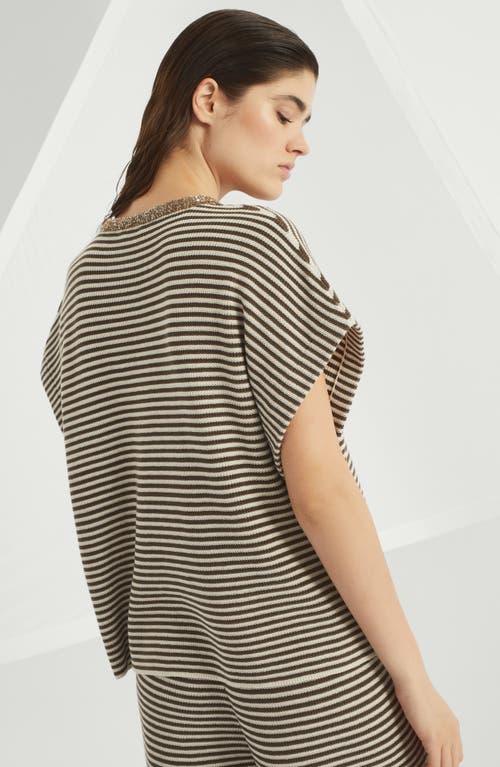 Brunello Cucinelli T-shirt With Dazzling Collar Insert In Brown