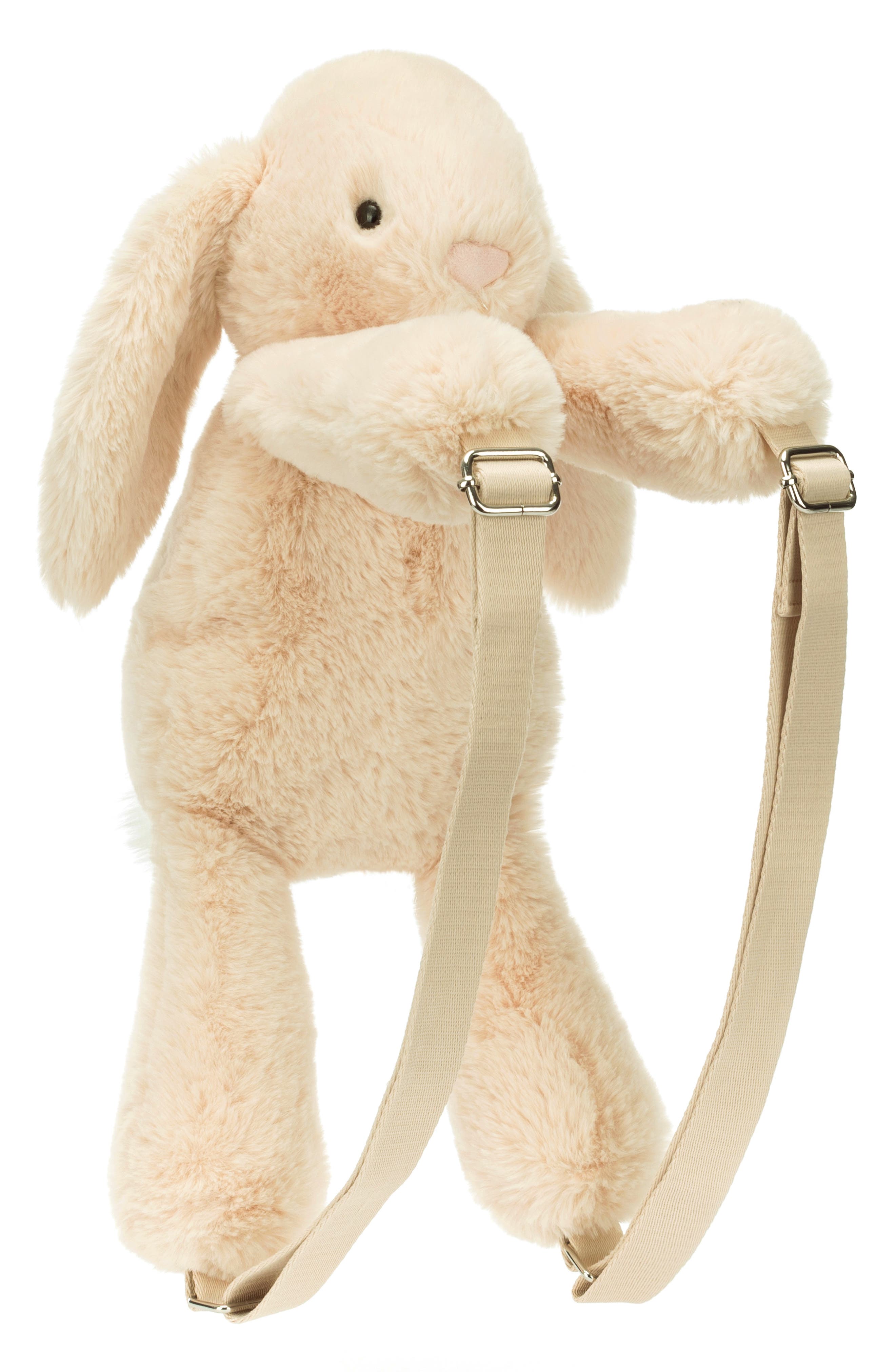 Kids' Smudge Rabbit Plushie Backpack, Main, color, BEIGE