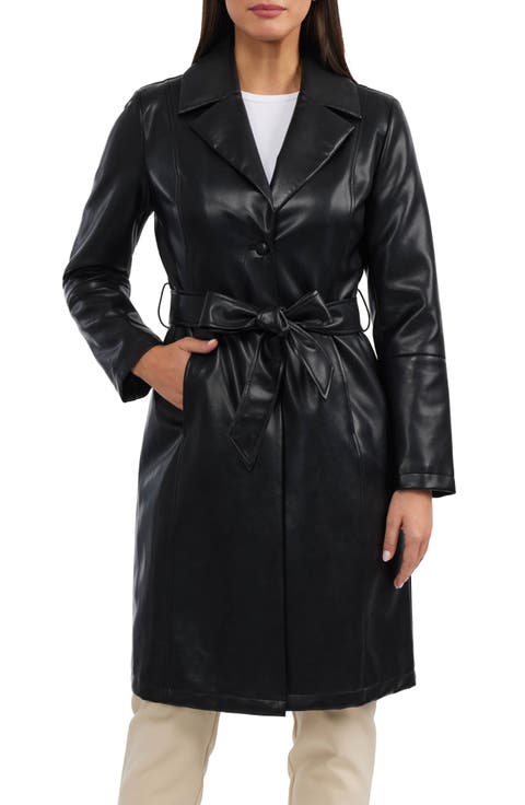 Single Breasted Faux Leather Trench Coat