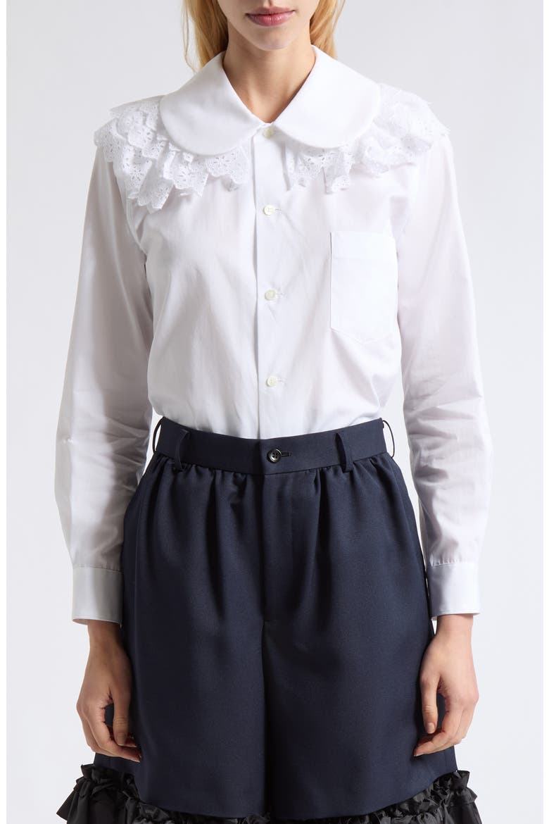Cotton Broadcloth Shirt with Lace Ruffles, Main, color, WHITE
