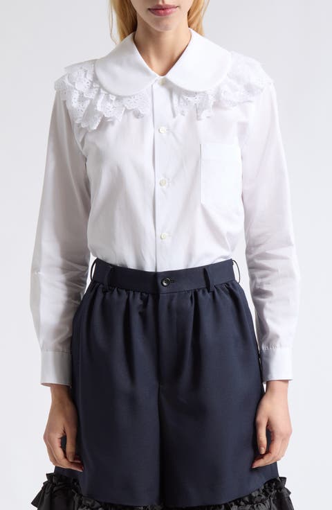 Cotton Broadcloth Shirt with Lace Ruffles