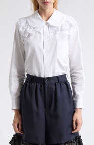 Comme des Garçons Girl Cotton Broadcloth Shirt with Lace Ruffles