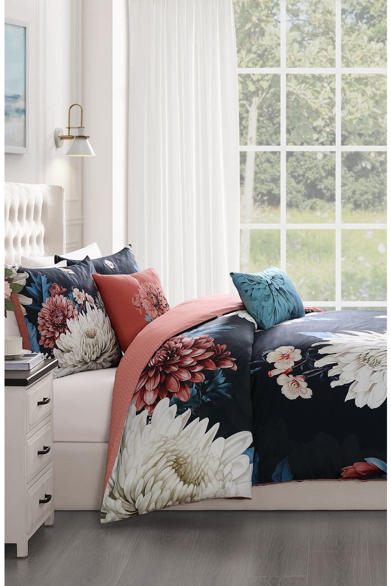 Navy Mums Reversible 5-Piece Comforter Set, Alternate, color, BLUE