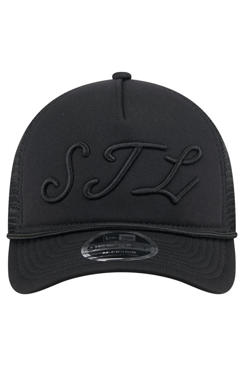 Men's New Era Black St. Louis Cardinals City Initial 9FORTY A-Frame M-Crown Adjustable Trucker Hat, Alternate, color, Black