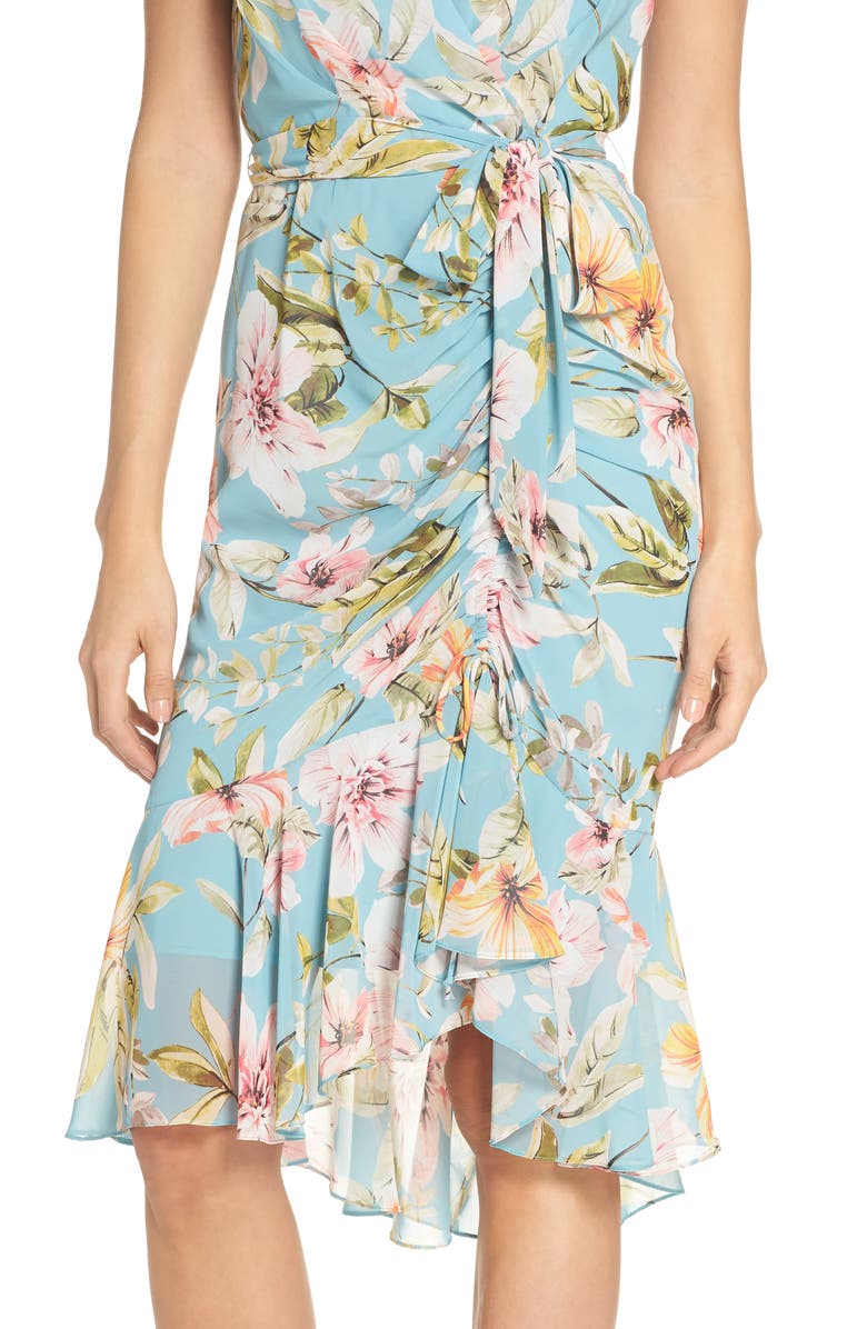 Eliza J Floral Print Faux Wrap Midi Dress, Alternate, color,