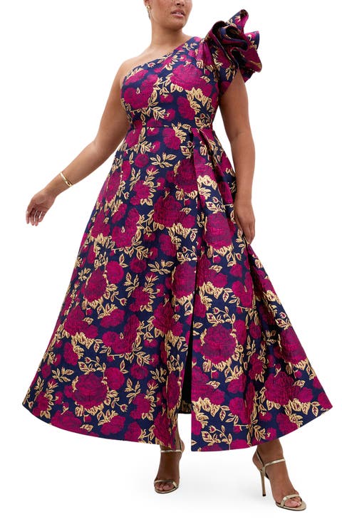 Floral Jacquard Grand Gala Maxi Dress