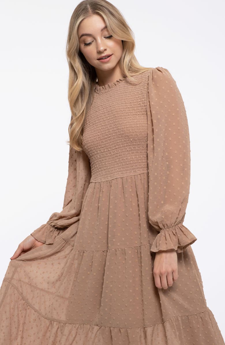 Blu Pepper Smocked Clip Dot Midi Dress, Alternate, color, 