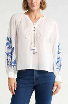 Embroidered Tie Neck Top