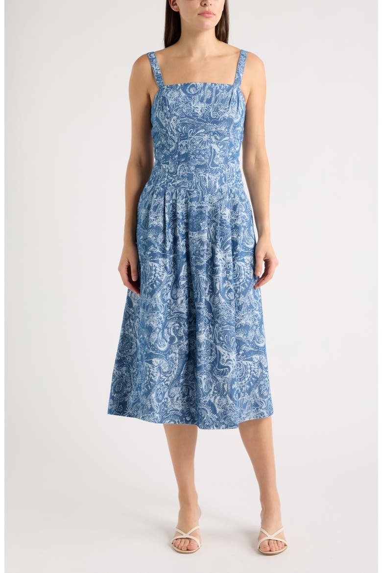 Calloway Print Sleeveless Midi Dress, Main, color, INDIGO ALL DAY CHAMBRAY
